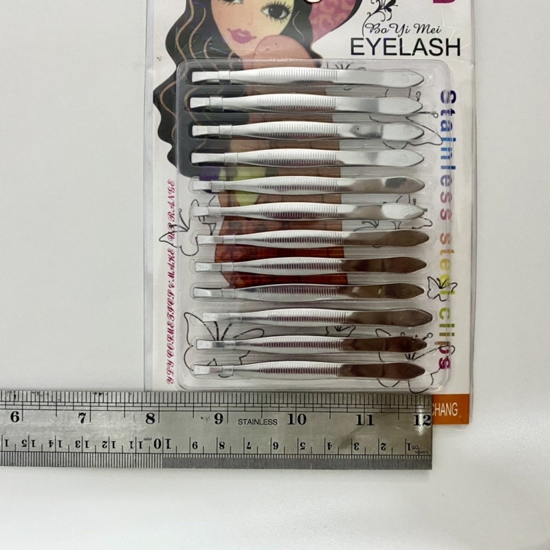 12pcs PINSET SILVER RATA / 1 LUSIN PINSET EYELASH EYE BROW / PENCABUT BULU