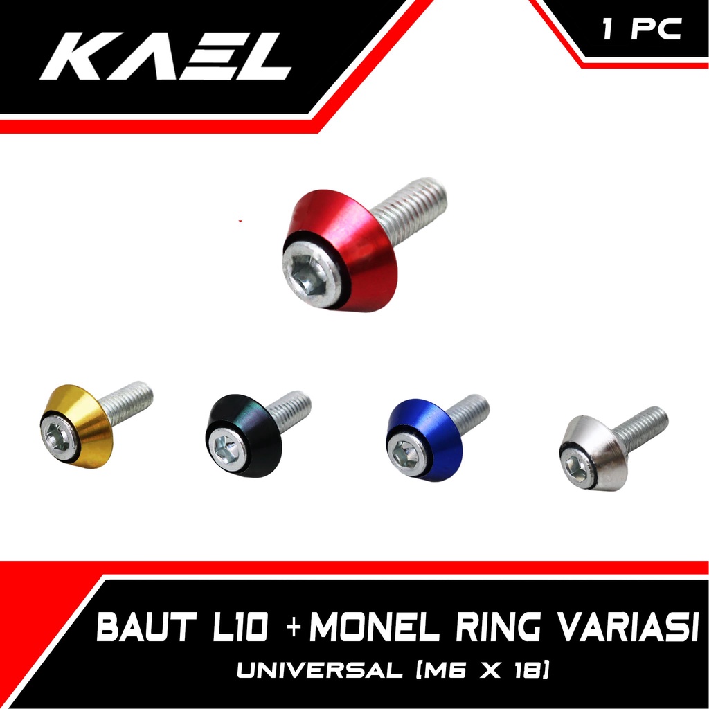 Baut L10-Ring Monel Motor Honda-Yamaha-Suzuki-Kawasaki Variasi Plat Nomor-Body-Bodi-Spakbor-Blok-Block Mesin-dll M6-6 mm x 18 mm L5 L 5-10 Baud