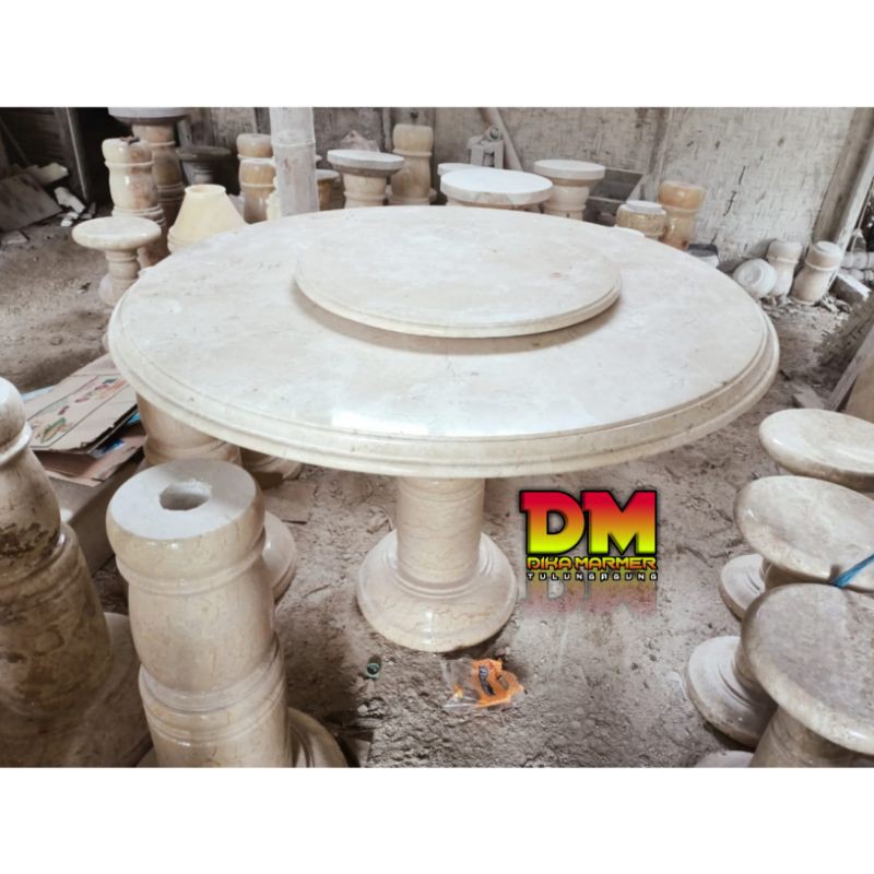 Meja Makan Putar Marmer Putih