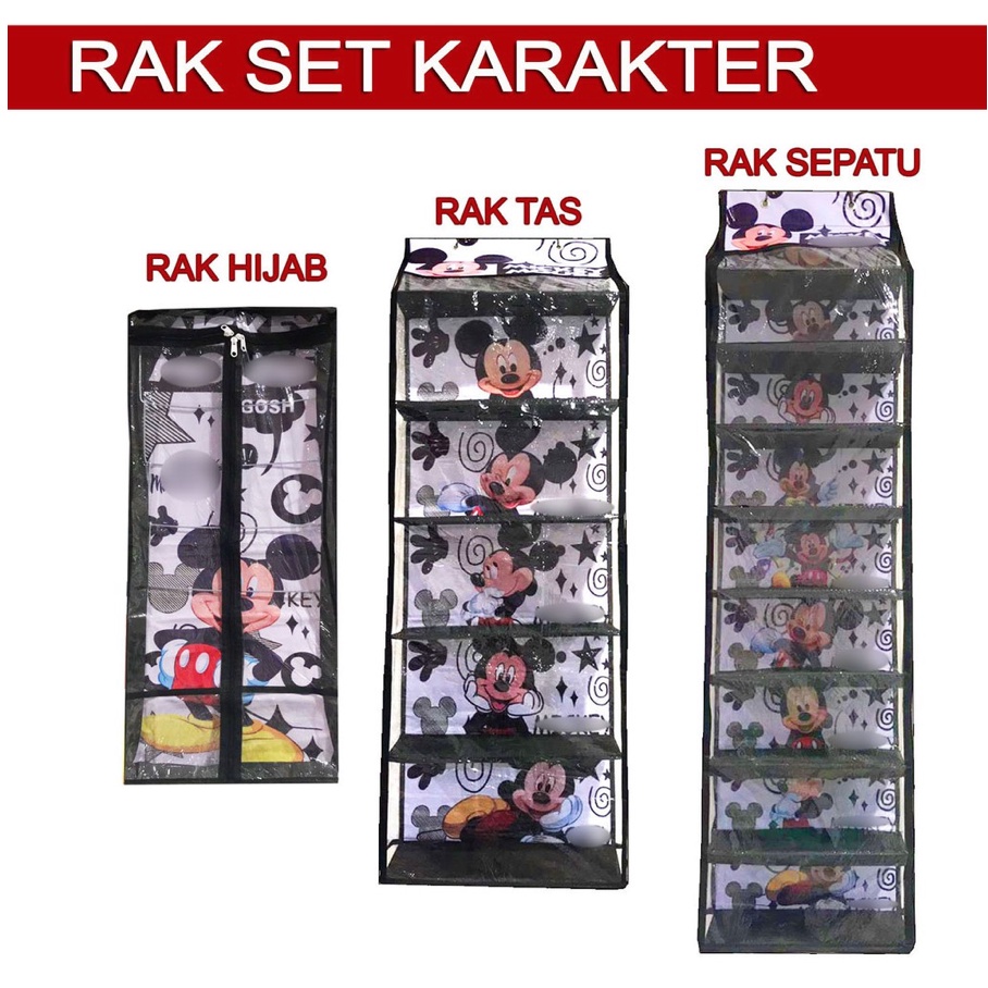 Rak Set Gantung 3in1 Karakter (HBO+HSO+HJO) / Rak Tas + Sepatu + Hijab