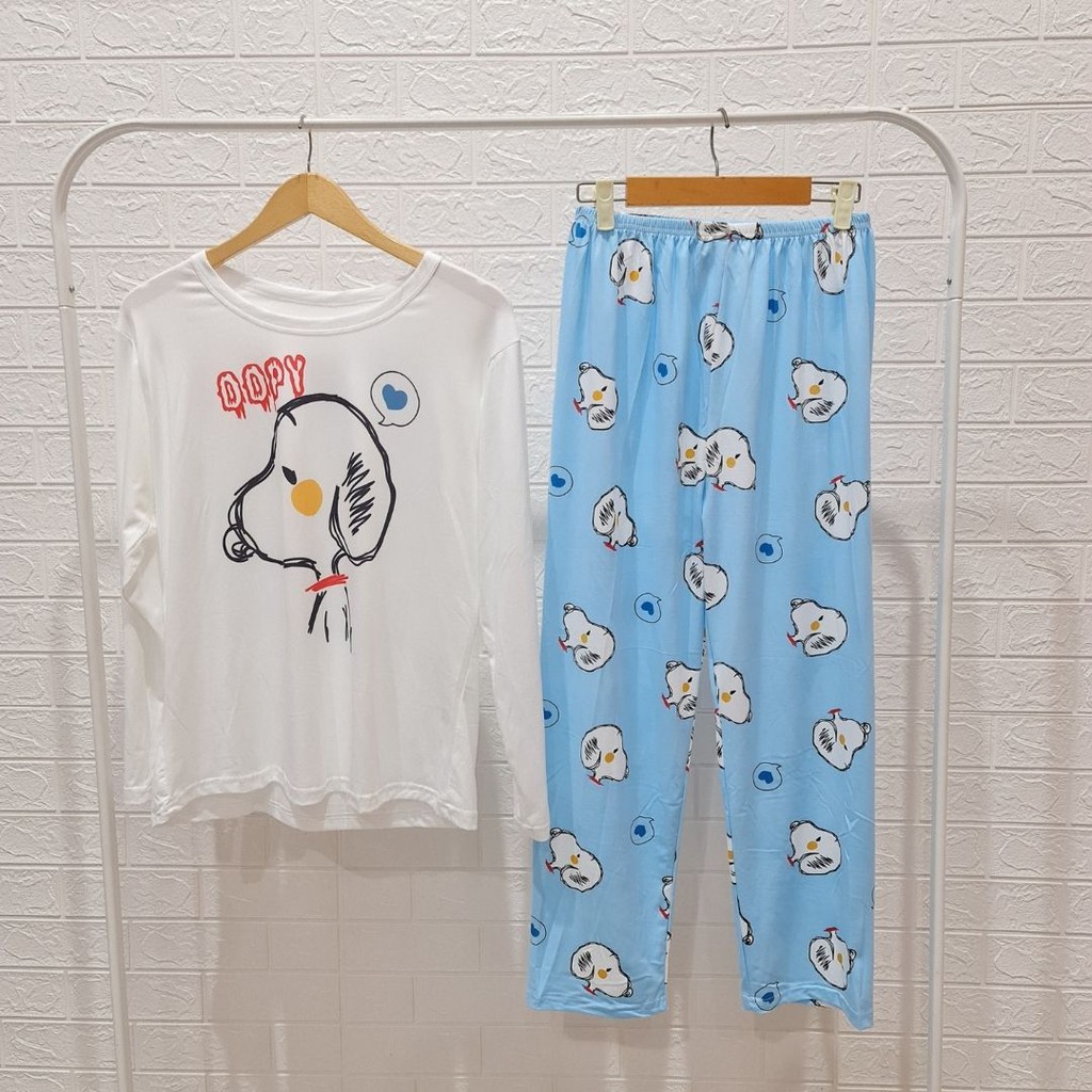 3520 kaos pajamas long dopy one set import big baju tidur