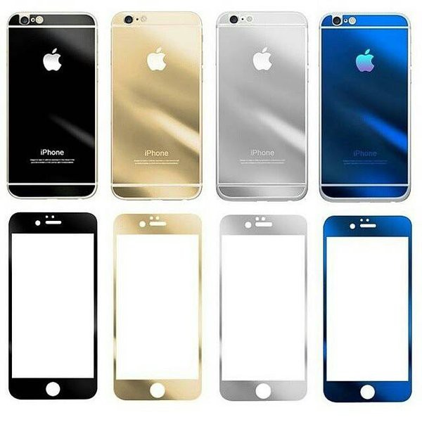 TEMPERED GLASS 3D METTALIC METALIK 2IN1 DEPAN BELAKANG IPHONE 4 iphone 6 6plus MIRROR  COLORFUL ANTIGORES KACA WARNA