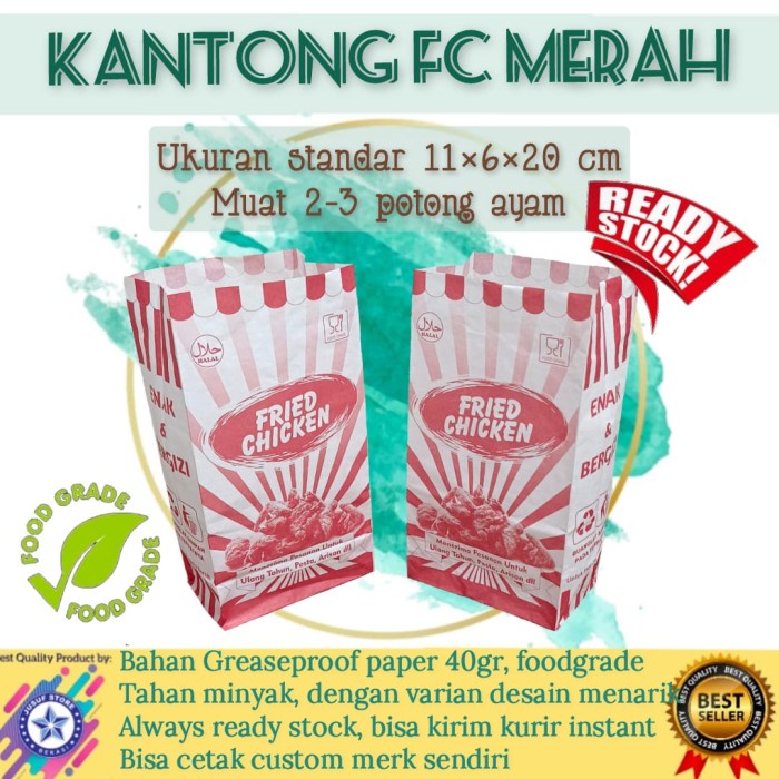 

Kantong Fried Chicken/ Paperbag FC Foodgrade Tahan Minyak - STANDAR, Merah