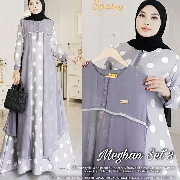 Gamis2021 Meghan Set / 2 in 1 Gamis + Outher Busui Friendly dan Wudhu Friendy Bahan Ceruty mix Syaki