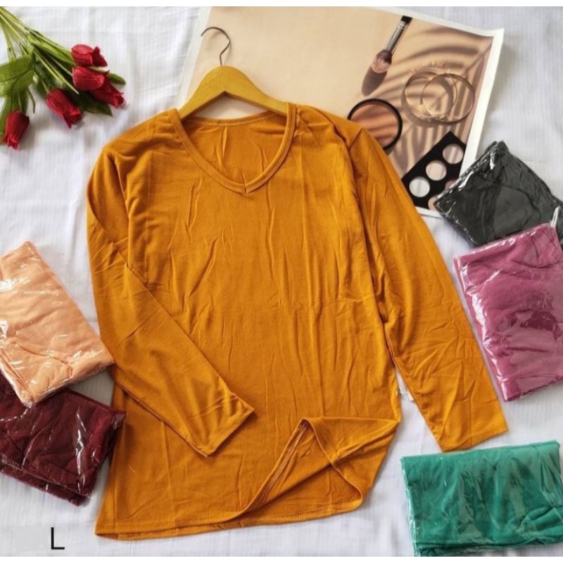 Kaos Belle Panjang L/Belle KW Super Nyaman/Kaos Lengan Panjang VNECK Ukuran L Standart