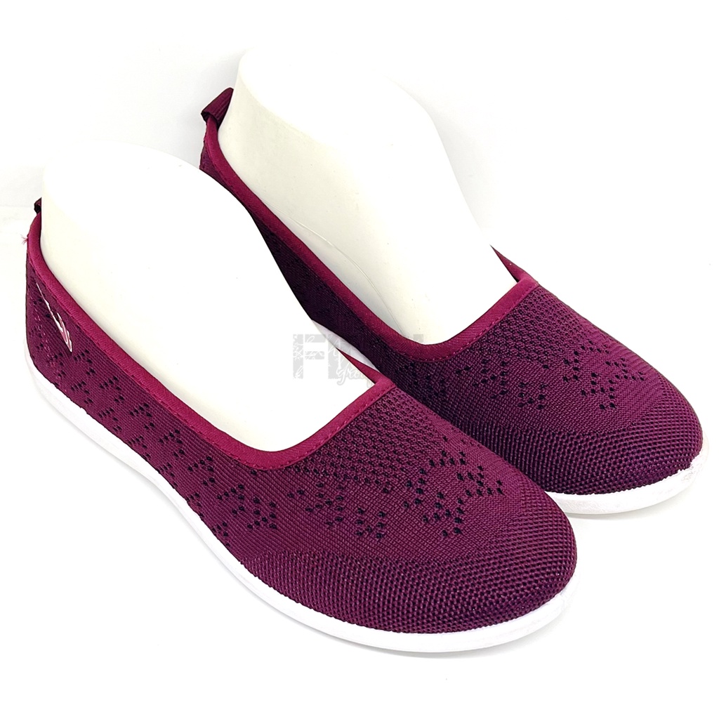 FIURI - NEW ERA PROFOUND Original - CHERRY MERAH MAROON 37-40 - Sepatu Wanita Flat Shoes - Perempuan Slip On Selop Belet Ballerina - Knif Rajut Kain - Santai Kerja Sekolah Kuliah Formal Kantor - Kasual - Murah Terbaru - Empuk Ringan Anak Remaja Dewasa