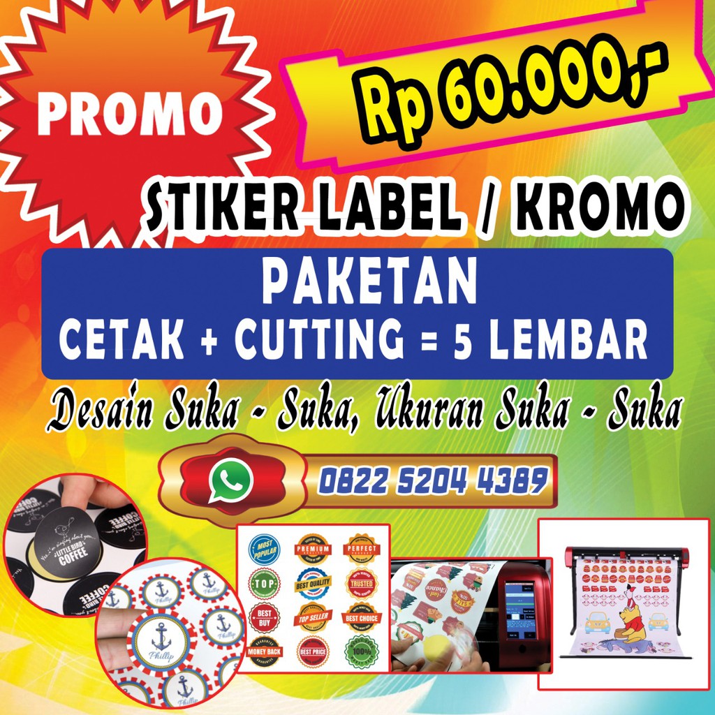 

Stiker Label Kemasan / Produk Paketan 5 lembar A3 Stiker Kromo