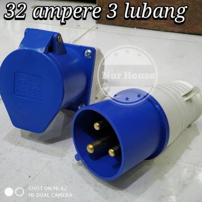 stop kontak genset 32 ampere 3 lubang 3 kaki 1 set ip 44 untuk ready shipping