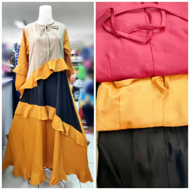 OBRAL SALE Gamis WANITA POLOS import motif rempel resleting busui KOMBINASI REMPEL TALI PITA DEPAN I