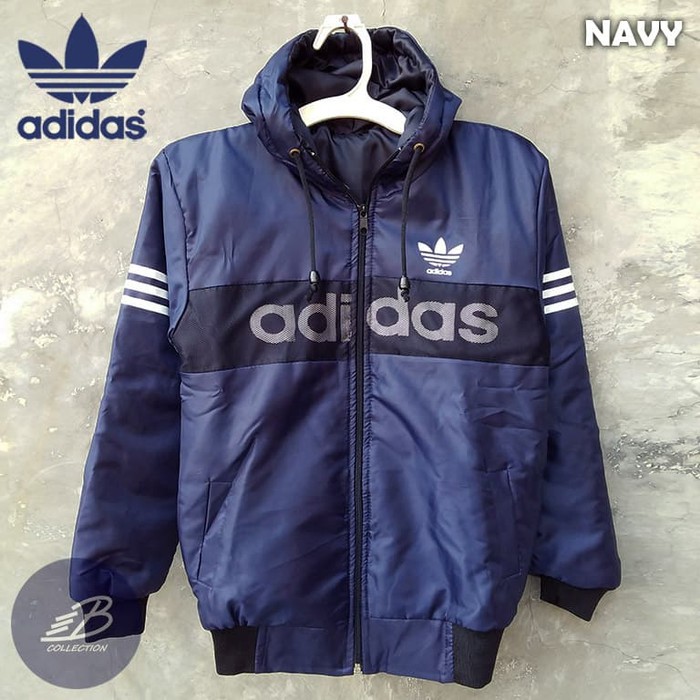 Miliki Jaket Adidas Anak Bahan Parasut Tebal Hoodie Ukuran Tanggung Navy Berkualitas