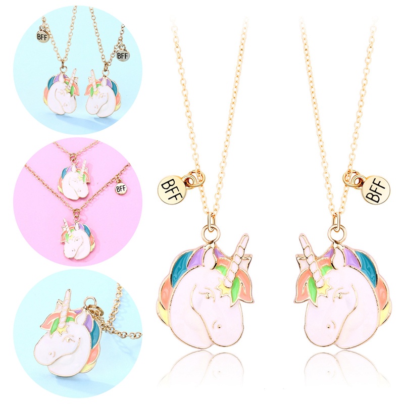 2pcs / Set Kalung Rantai Liontin Unicorn Lucu Untuk Wanita