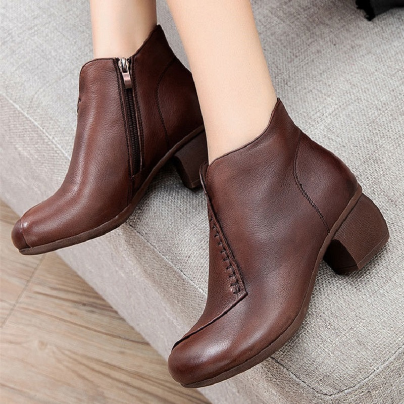 Terbaru Formal Santai Kulit Asli Sepatu Martin Boots Wanita Tinggi Heels PDH Mewah Sepatu Cewek Casual Lembut Kerja Cantik 199