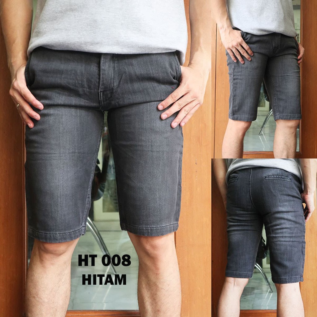  CELANA  PENDEK  PRIA  JEANS HT 008 HITAM CELANA  DENIM 