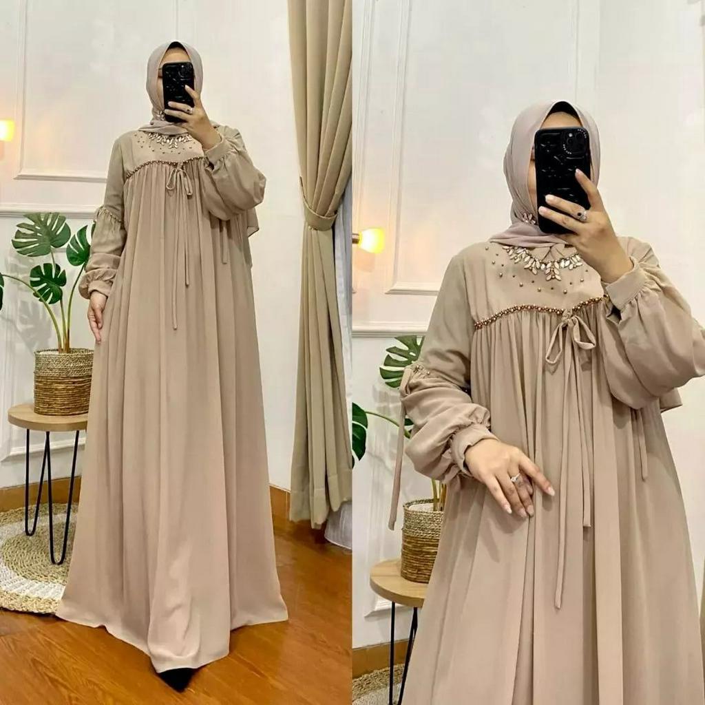 Tamara Dress Ceruty Babydoll Premium Mix Payet Long Dress Gamis Wanita