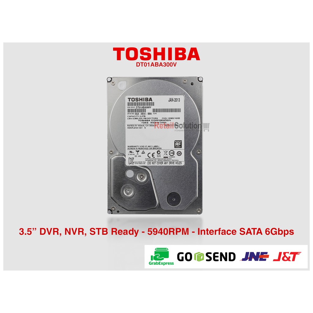 TOSHIBA 3.5&quot; 3TB SATA for Internal CCTV - DT01ABA300V