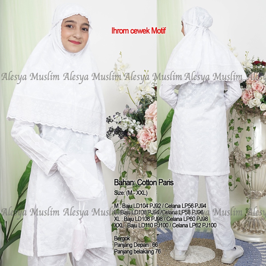 Baju Ihrom Wanita Haji Umroh Bahan Katun Paris Komplit