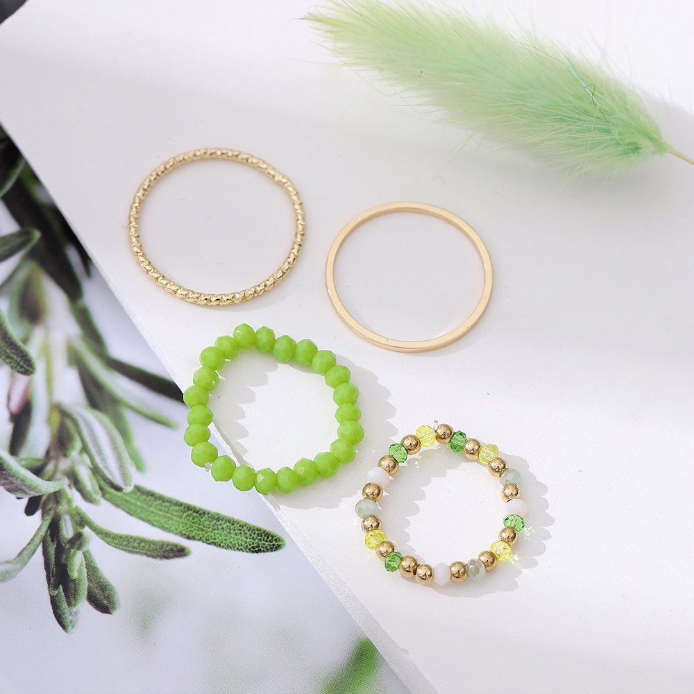 【COD Tangding】4pcs / set Cincin Manik-Manik Warna Biru Hijau Untuk Wanita