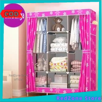 Lemari Pakaian Portable Bongkar Pasang Susun Minimalis Murah Tempat Baju Gantung Rak Serbaguna Kotak