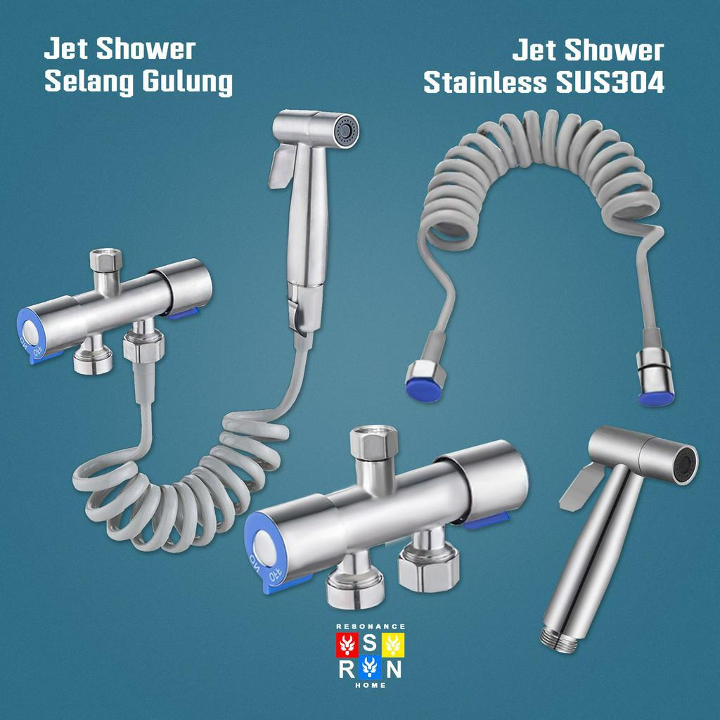 Jet Shower Flexible Set SUS304 Silver / 1.5M Bidet Toilet RESONANCE HOME