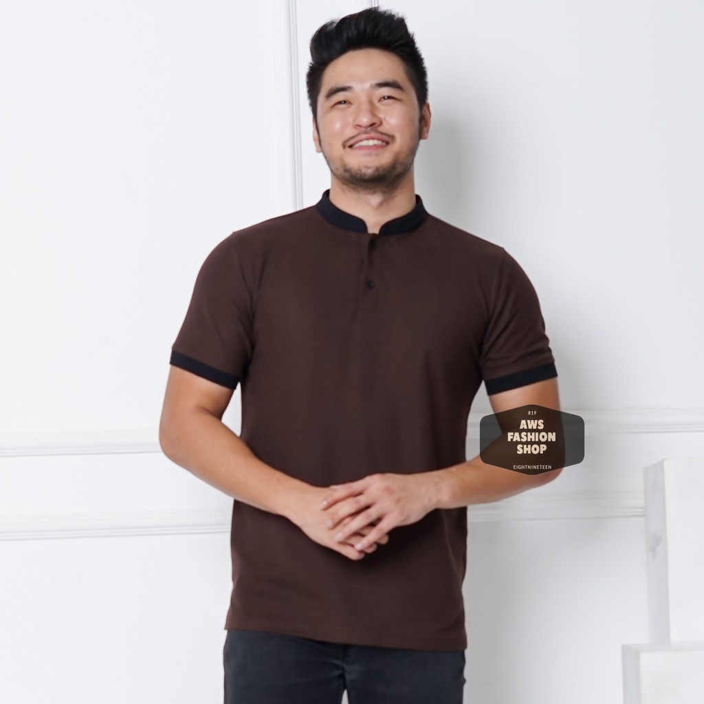 Kaos Polo Pria Polo Shirt Kerah Shanghai  Lengan Pendek Polos Coklat Tua BIG SIZE JUMBO XXL / 3XL