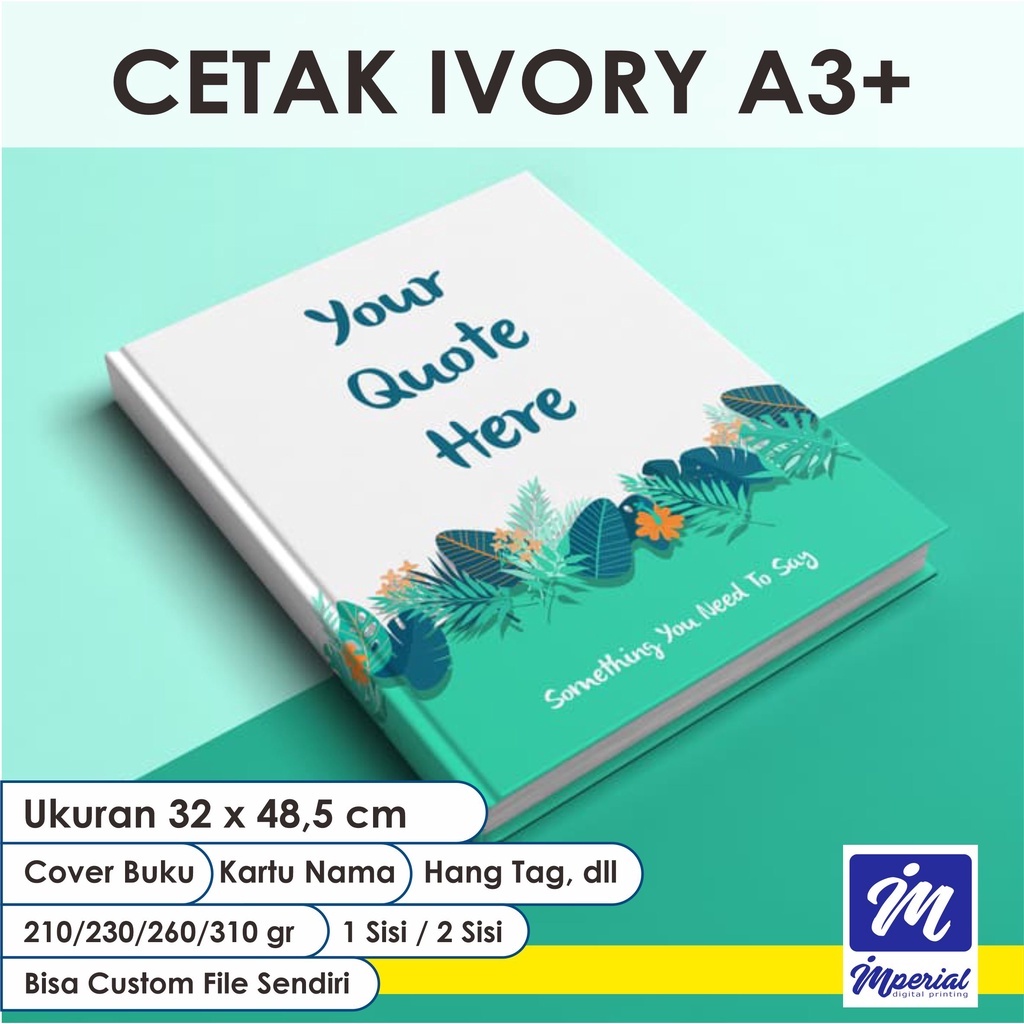 

Cetak Art Papper Custom Ukuran A3+ 1 Sisi / 2 Sisi Fullcolor / Cetak Kartu Nama / Hang tag / Thank you Card / Cover Buku / Notebook / Brosur / Majalah / Yaerbook