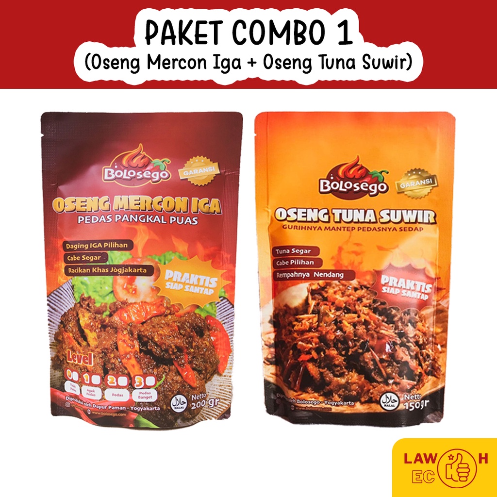 READY STOK BOLOSEGO PAKET COMBO 1 - Oseng Mercon Daging Iga Sapi + Oseng Tuna Suwir