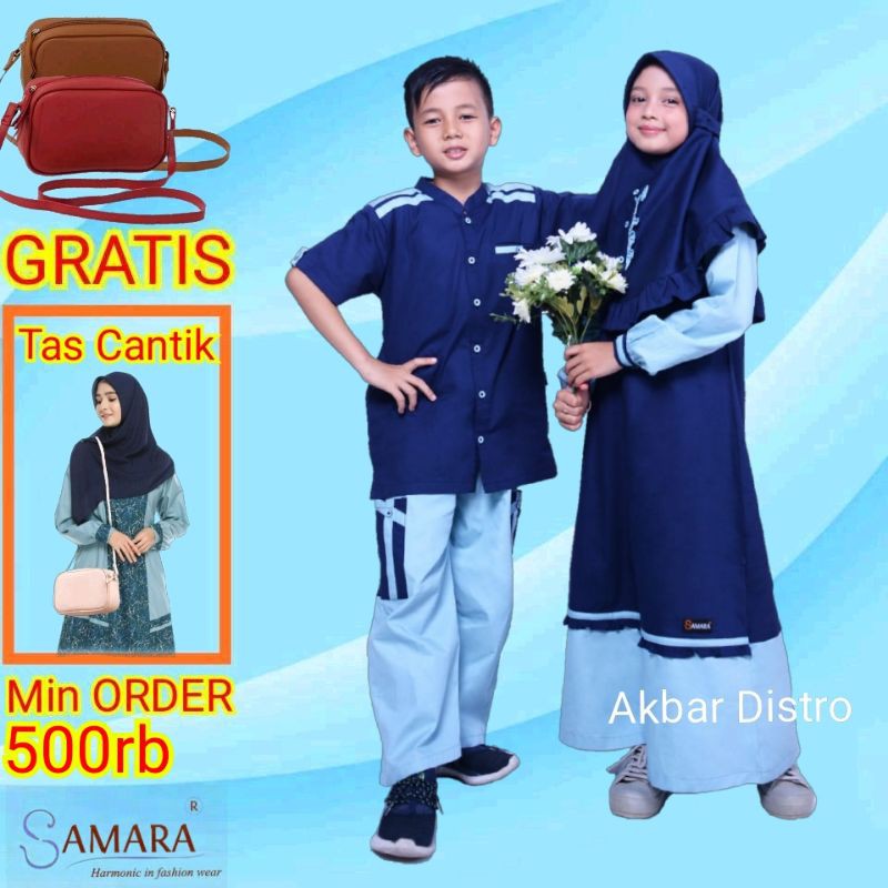 Bisa COD | H04 Brunea soft blue Sarimbit Samara Baju Muslim Couple setelan seragam Koko Gamis anak