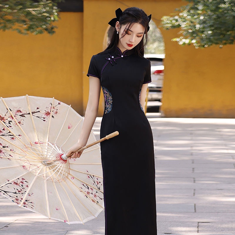 New women's summer cheongsam 2022 black high-end noble young girls' daily retro improved dress