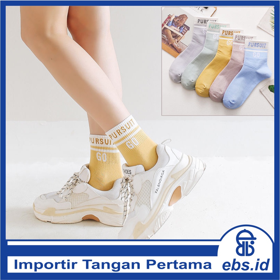 𝗘𝗕𝗦 ✅ KK015 Kaos Kaki (Tanpa Kemasan) Wanita Panjang Diatas Mata Kaki Motif Go Pursuit Fashion Korea Women Sock Import Murah