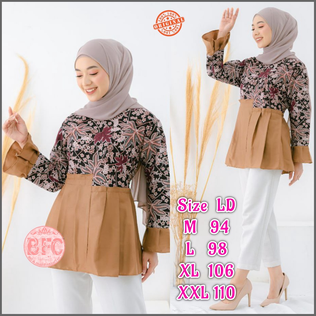 tey-17 Batik wanita ASJ SA HRB026 Kenongo Kemeja Tosca Pendek-NAUVA COKLAT