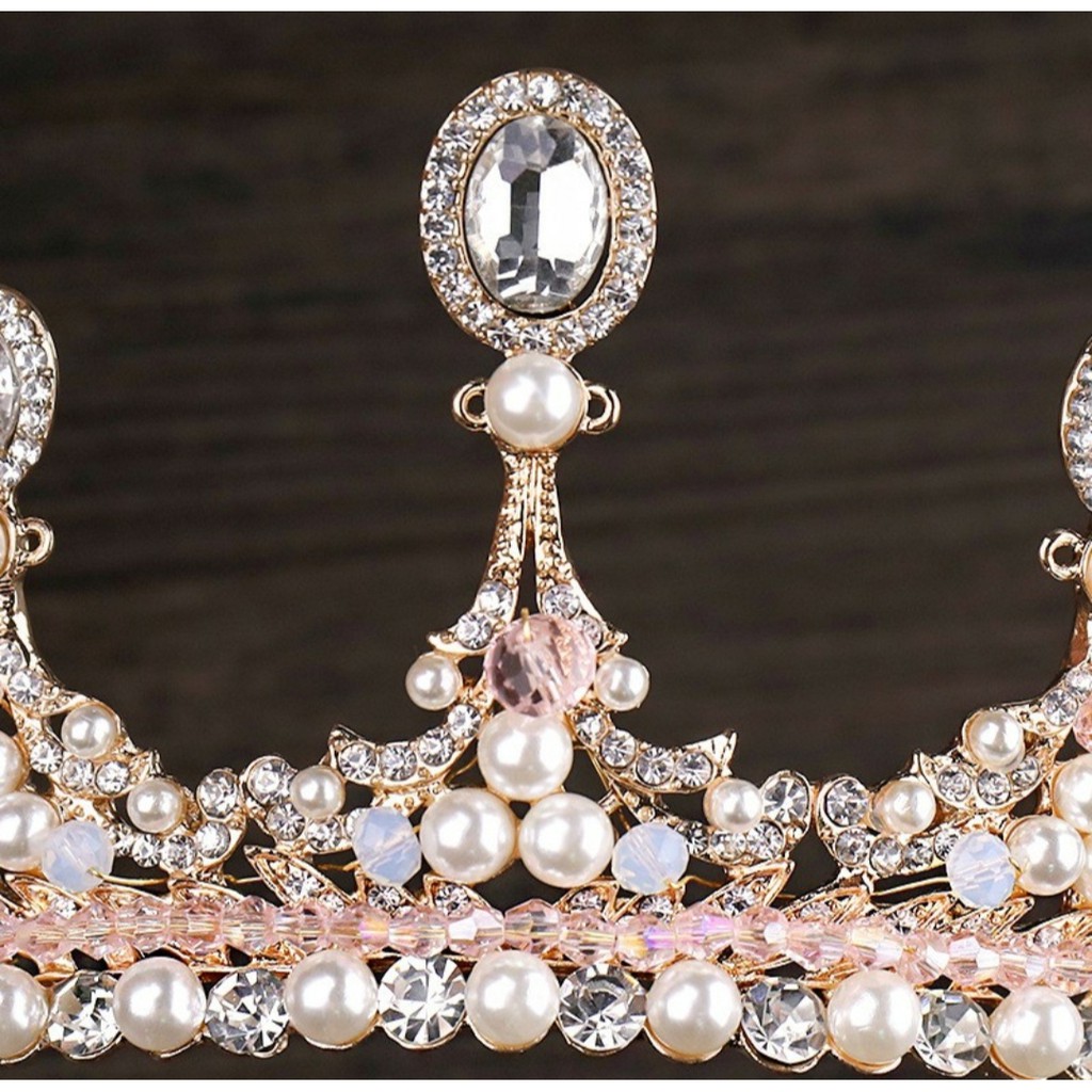 Korea Crown - Mahkota Tiara Princess Korea Kristal Pink Untuk Aksesoris Rambut Pengantin Bridesmaid