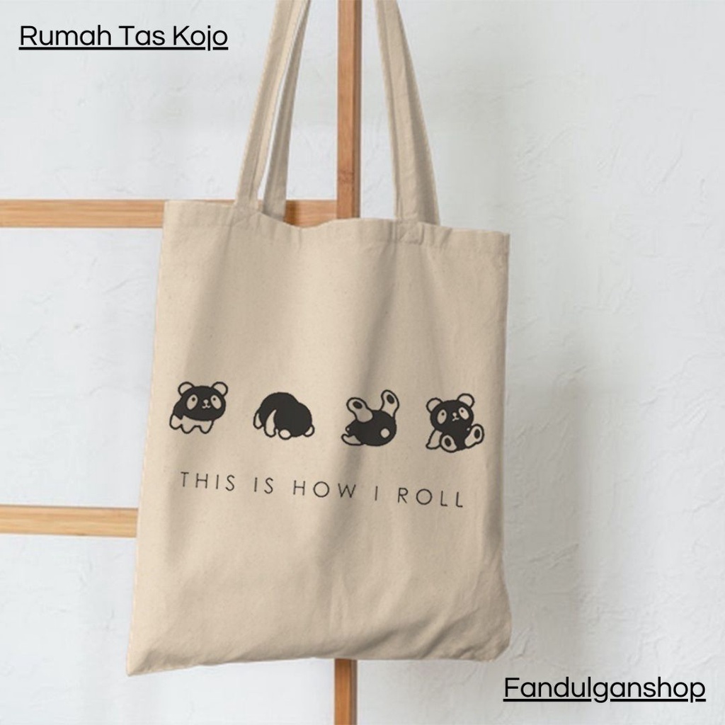 FLASH SALE 10.10 - TOTEBAG MOTIF PANDAROLL - RESLETING BAHAN KANVAS / DINIR 300 UKURAN 35X40 CM