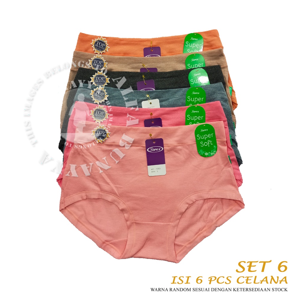 6 Pcs Celana Dalam Wanita SOREX 1253 - MIDI Cutting - Super Soft CD Underwear - Pakaian Dalam Wanita Katun Cotton