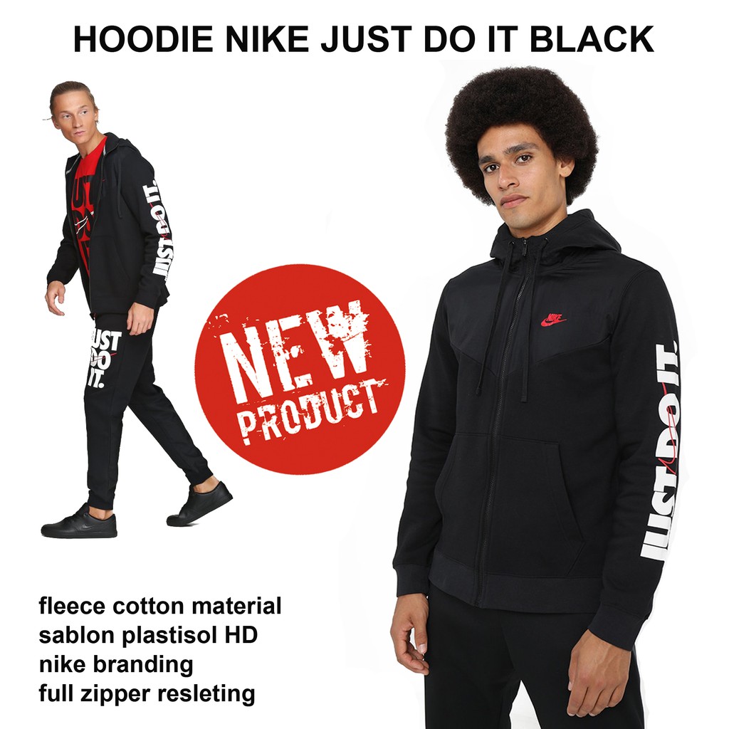 Setelan Jaket Hoodie Nike Just Do It Full Black Grade Original