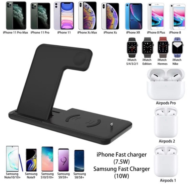 ELAVO ORIGINAL 4in1 wireless fast charging charger dock iphone X XR 11 12 13 Pro Max mini handphone samsung note z airpods 8 9 10 apple watch 3 4 5 6 Se stand