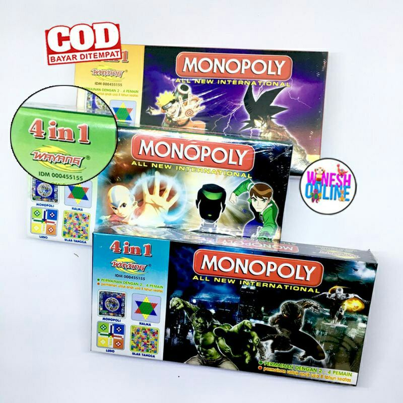 ( BISA COD ) Monopoly 5 In 1 Monopoli, Halma, Catur, Ular Tangga, Ludo Permainan Papan Monopoly 5in1 4in1