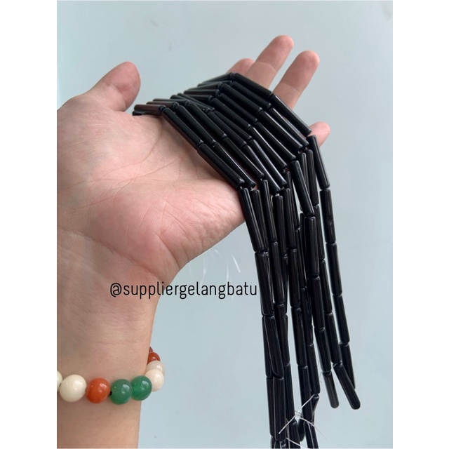 manik glass bead black onyx 30 x 5mm bahan prakarya gelang kalung craf