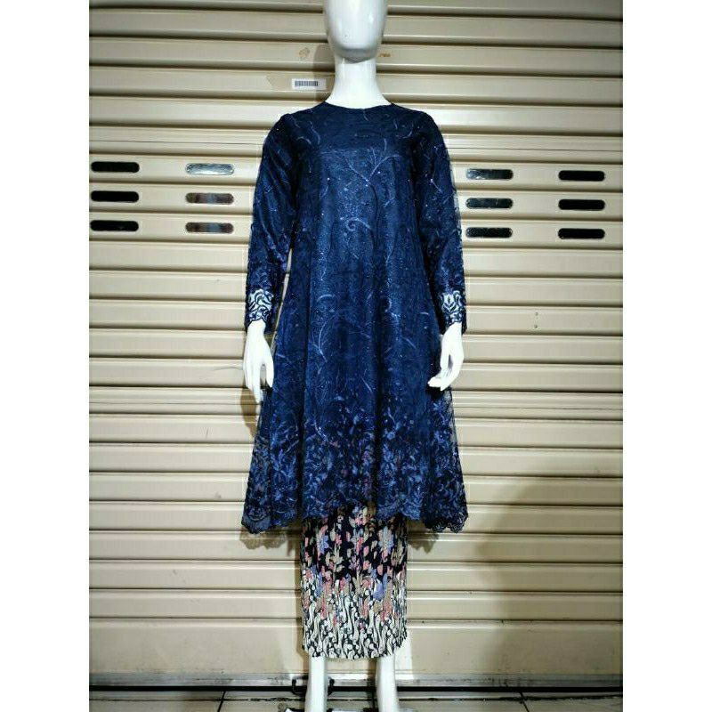 NEW KEBAYA TILLE JUMBO SAMAPAI 5L /KEBAYA TUNIK TILLE/KEBAYA MODERN-Navy