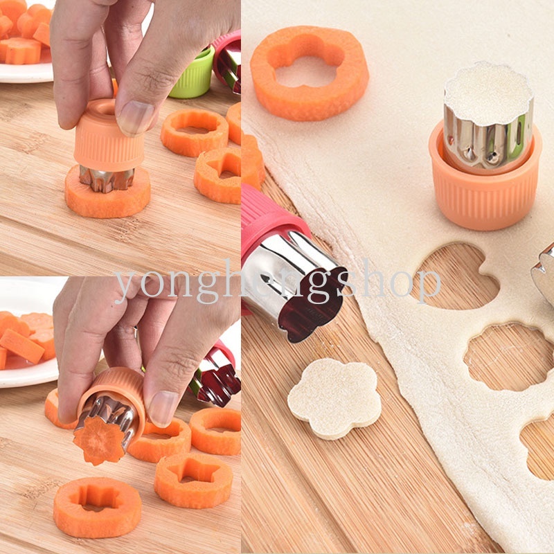 12pcs / set Cetakan Pemotong Sayuran / Buah / Kue / Biskuit Bentuk Bunga / Bintang / Hati Bahan Stainless Steel