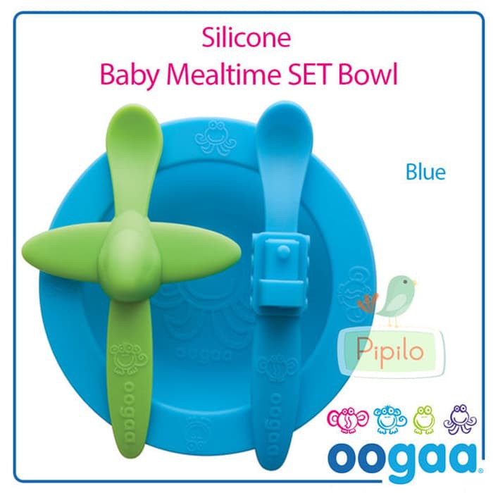 Oogaa Silicone Baby Mealtime Set - Blue Bowl / Set Peralatan Makan