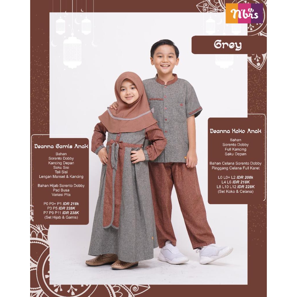 Nibras Sarimbit Deanna Grey Bahan Sorento Dobby Sarimbit Keluarga Baju Couple Seragam Lebaran Kompak