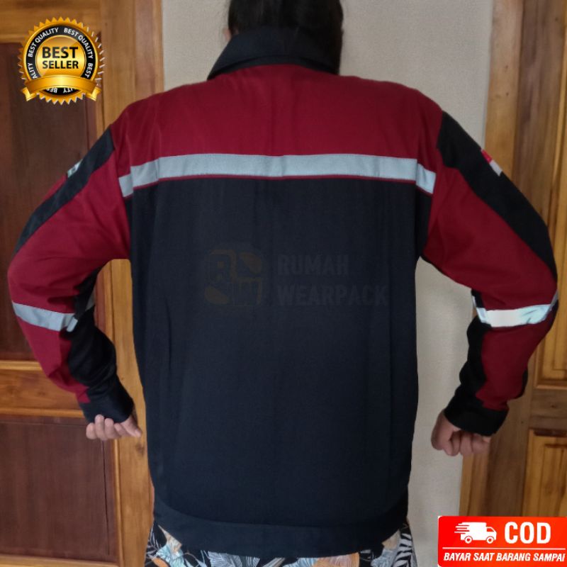 Baju Kerja/ Wearpack Proyek/ Kemeja Lapangan Atasan Navy Merah Maroon