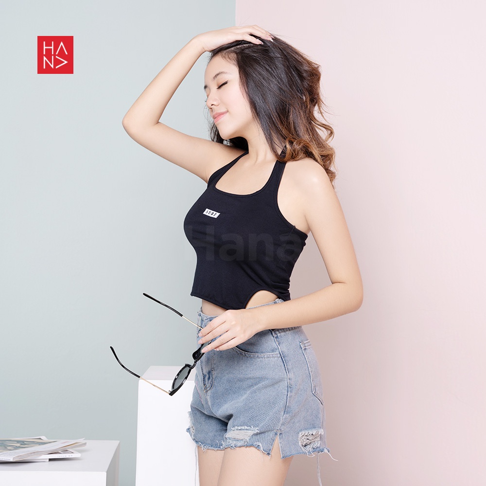 HanaFashion JKT - Monica Side Slit Crop Tank Top Atasan Wanita  -  TT141