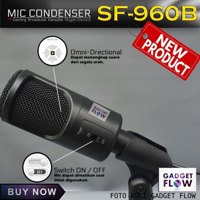 READY Microphone Kondenser Studio USB Dengan Stand SF-960B - Mic PC Laptop