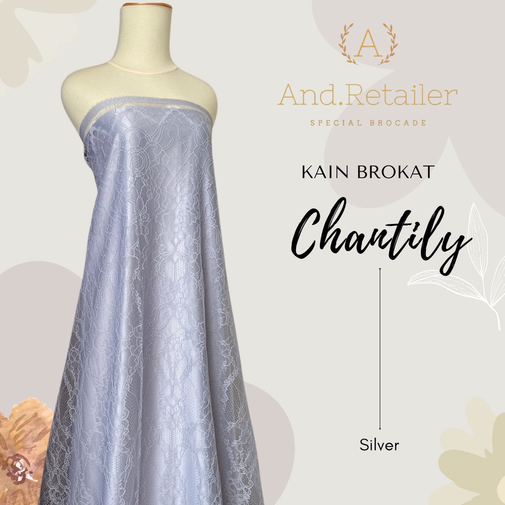 Kain Brokat Lace Panel Chantily Shantily Semi France Warna Silver