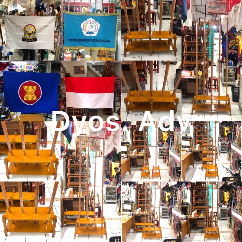 Tiang pataka bendera ruangan satu set tiang dan tatakan lubang 5