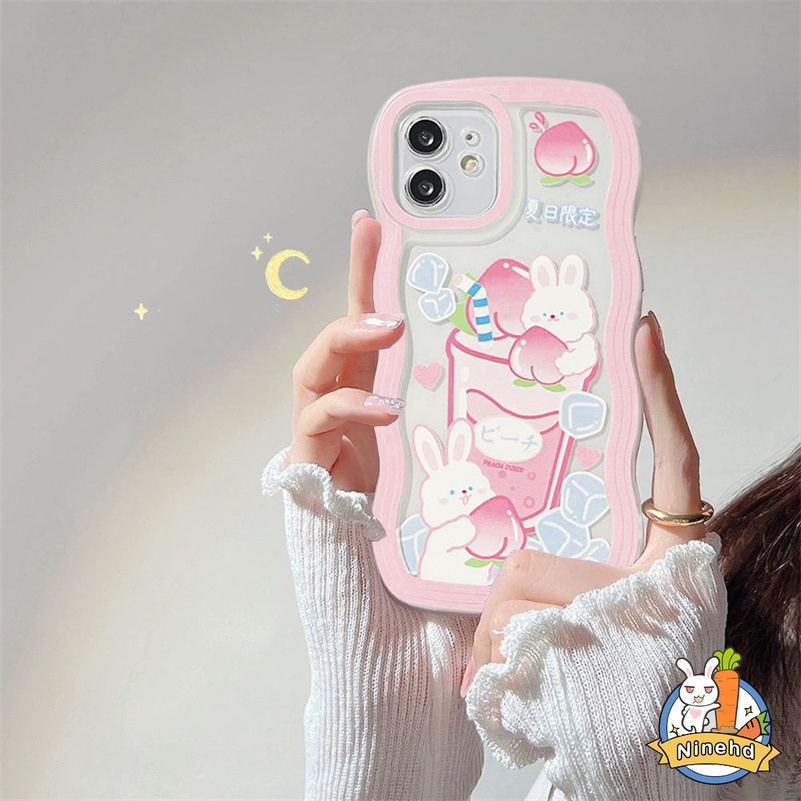 Soft Case Silikon Transparan Motif Kartun Peach Rabbit Untuk iPhone 13 12 11 Pro Max X Xr Xs Max SE 8 7 6 6s Plus