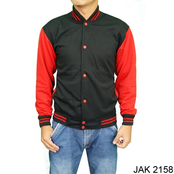 Jaket Baseball Merah Hitam Fleece Hitam – JAK 2158