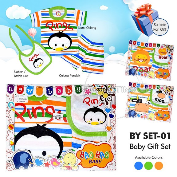 Kado Baju bayi Set BY SET-01 Kaos Bayi + Celana Bayi + Slaber Bayi Perlengkapan bayi baru lahir