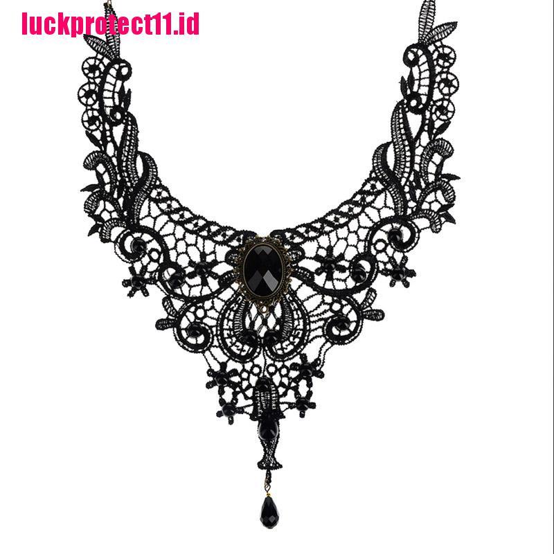 【LUCK】Black Lace&amp; Beads Choker Victorian Steampunk Style Gothic Collar Necklace Gift